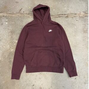 Nike‎ Men's Burgundy Pullover Hoodie Small Swoosh Logo Pocket
